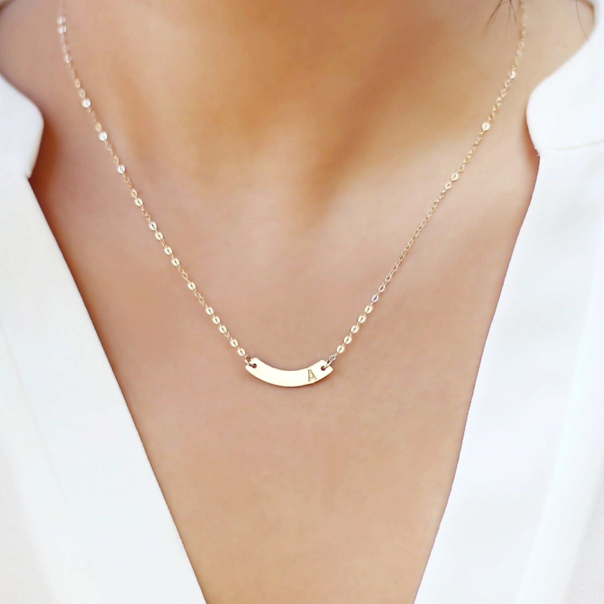 Personalized Initial Curved Bar Necklace
