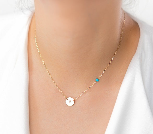 Initial Disc Necklace and Gemstone Necklace