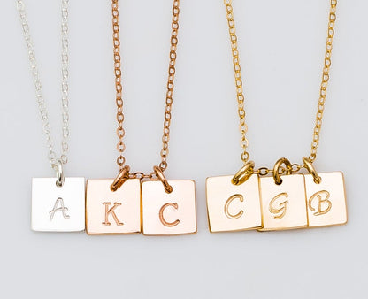 Tiny Square Initial Necklace, 8mm Square