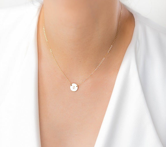 Personalized Initial Disc Necklace, 7/16-inch Disc