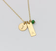 Personalized Name Bar Necklace, Birthstone Necklace and Baby Foot Charm