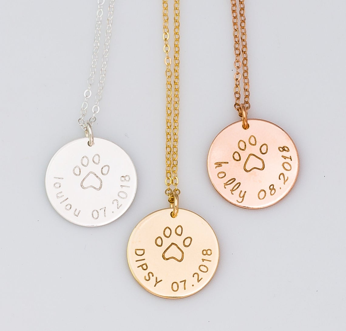 Name and Date Dog Paw Necklace