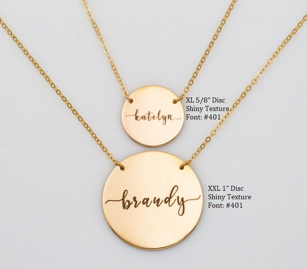 Engraved Disc Pendant Necklace, 5/8" Disc