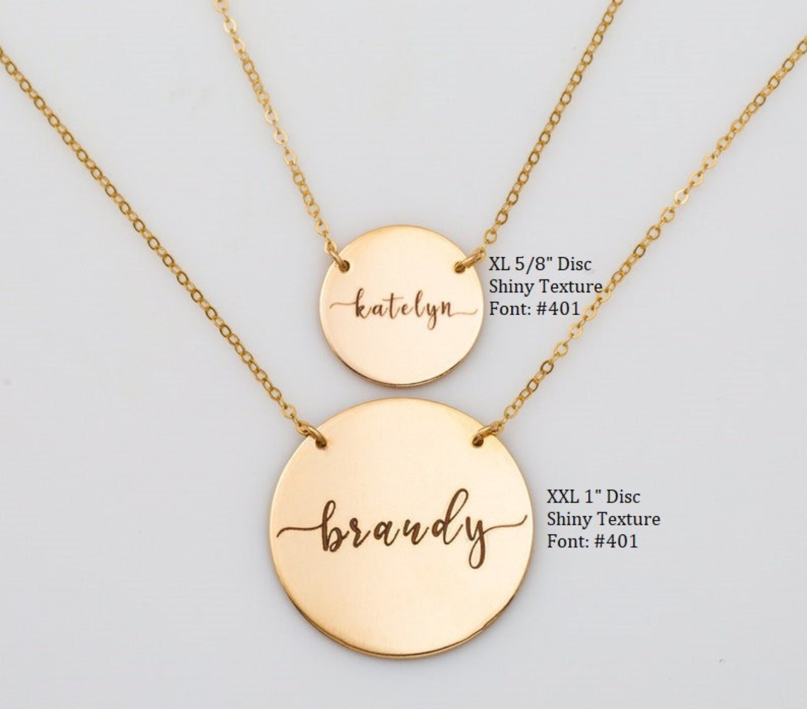 Engraved Disc Pendant Necklace, 5/8" Disc