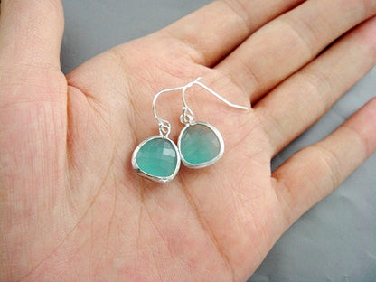 Silver Opal Blue Bezel Earrings