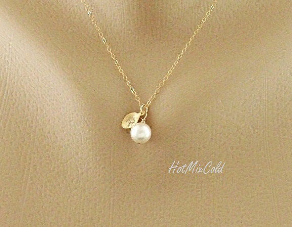 Gold Initial Pearl Necklace