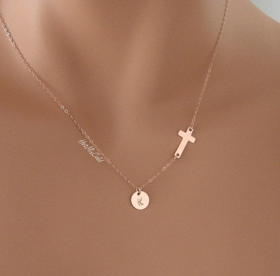 Rose Gold Sideways Cross Necklace