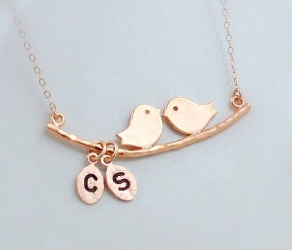 Rose Gold Kissing Love Bird Necklace