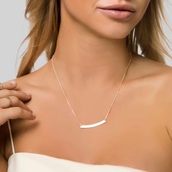 Curved Long Gold Bar Necklace, 1.5" Bar Pendant