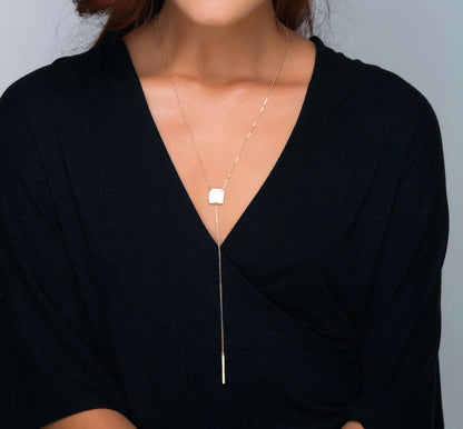 Square Y Necklace, 0.5" Square & 1" Bar