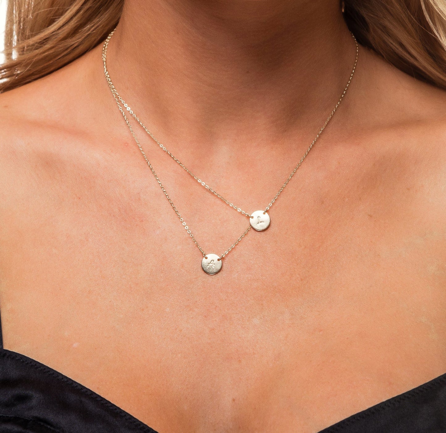 Small Circle 3 Strands Layered Necklace, 3/8" Discs