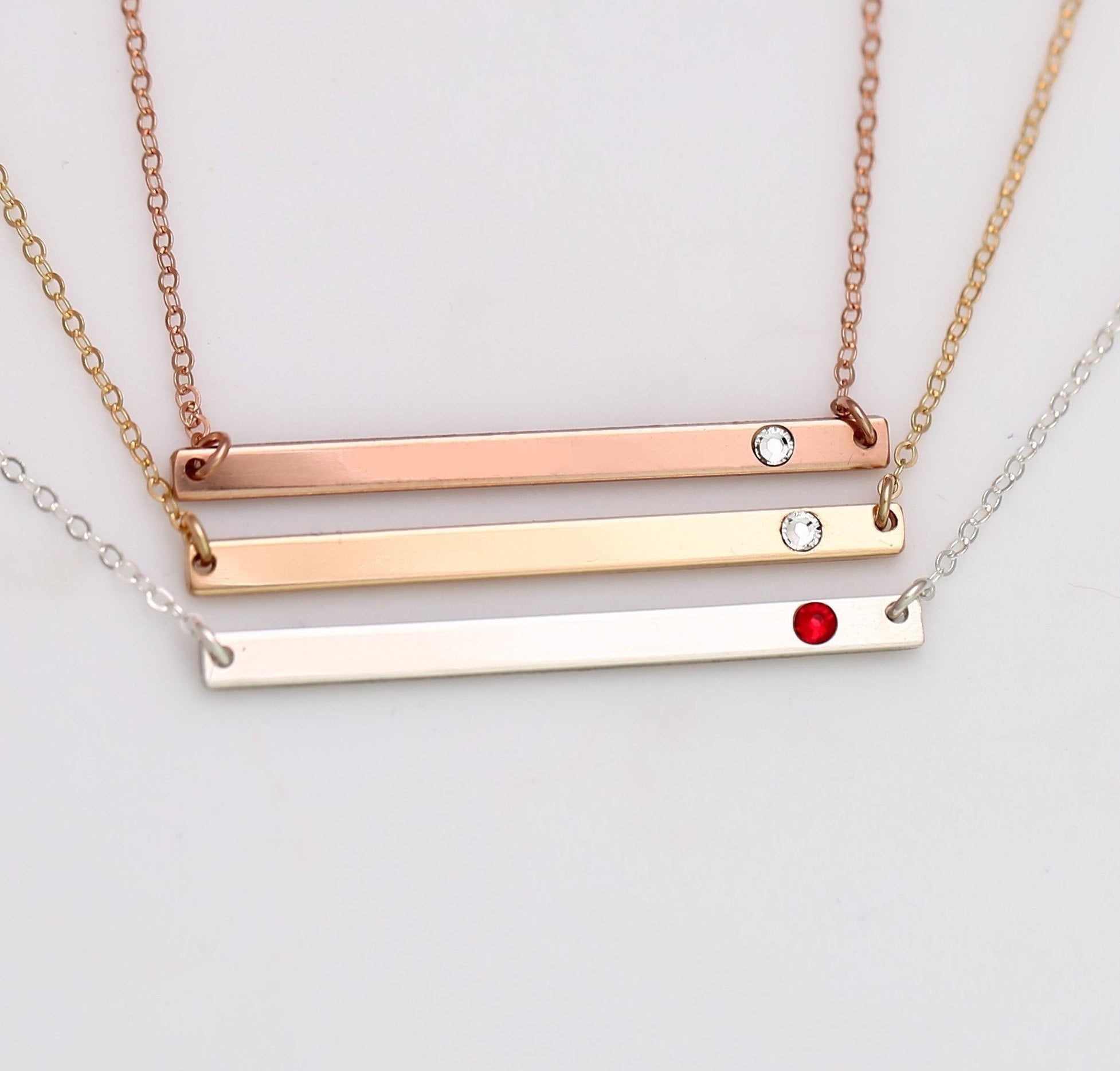 Skinny Long Bar with Birthstone, 1.5" Bar