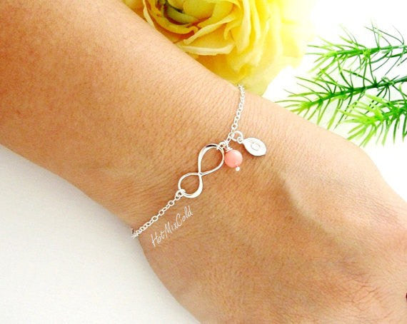 Infinity Birthstone Leaf Monogram Necklace