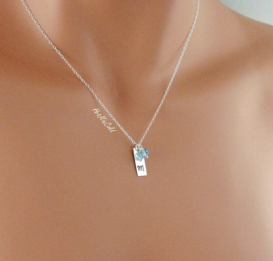 Silver Vertical Tag and Stone Necklace