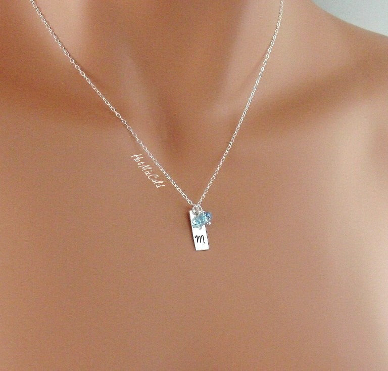 Silver Vertical Tag and Stone Necklace