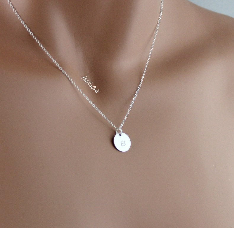 Sterling Silver Engraved Monogram Disc Charm Necklace