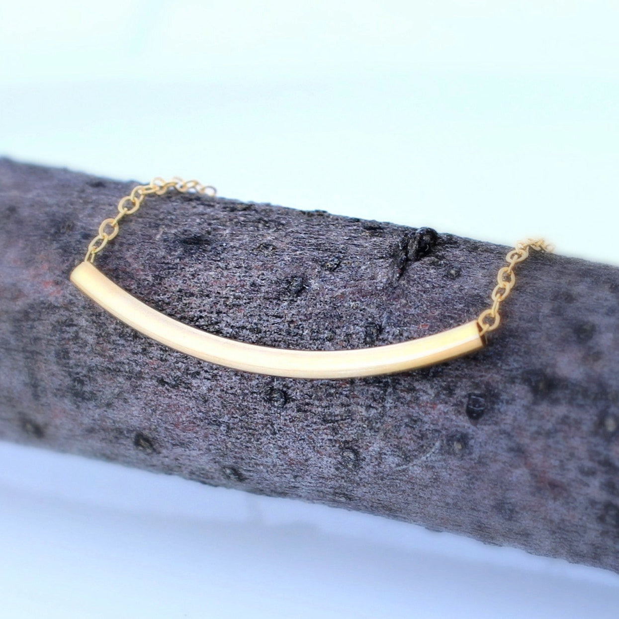 Gold Tube Curve Necklace