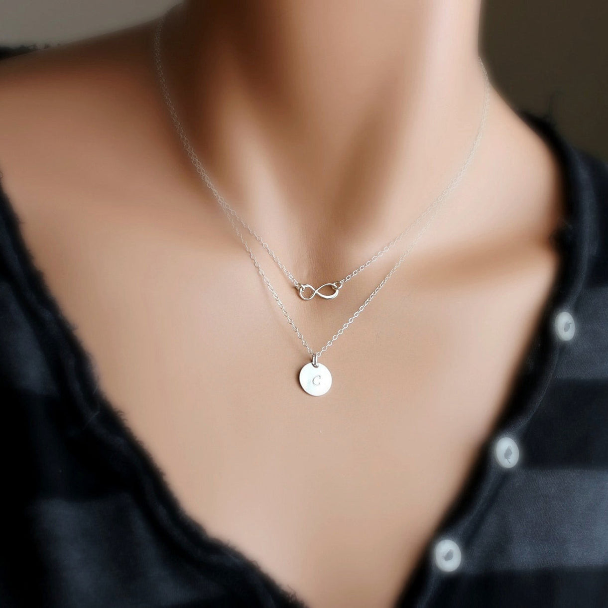 Silver Double Layer Infinity Disc Necklace