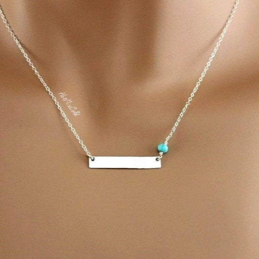 Silver Bar Birthstone Necklace