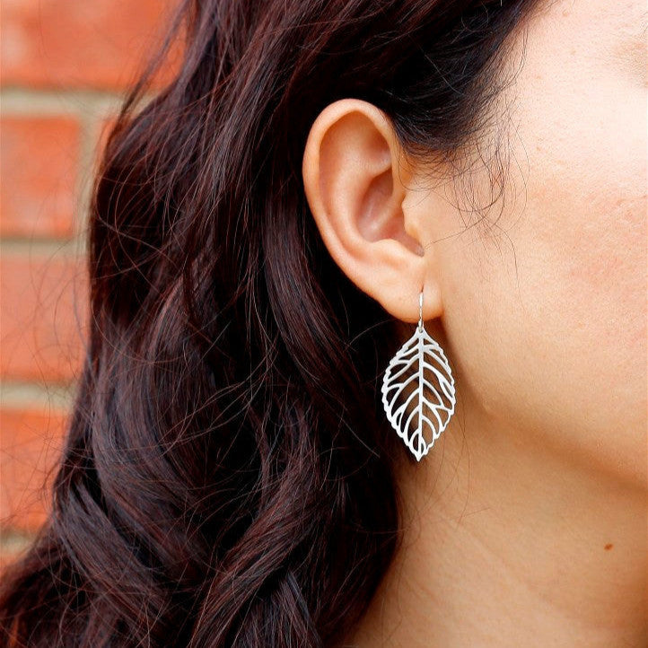 Silver Small Leaf Earrings