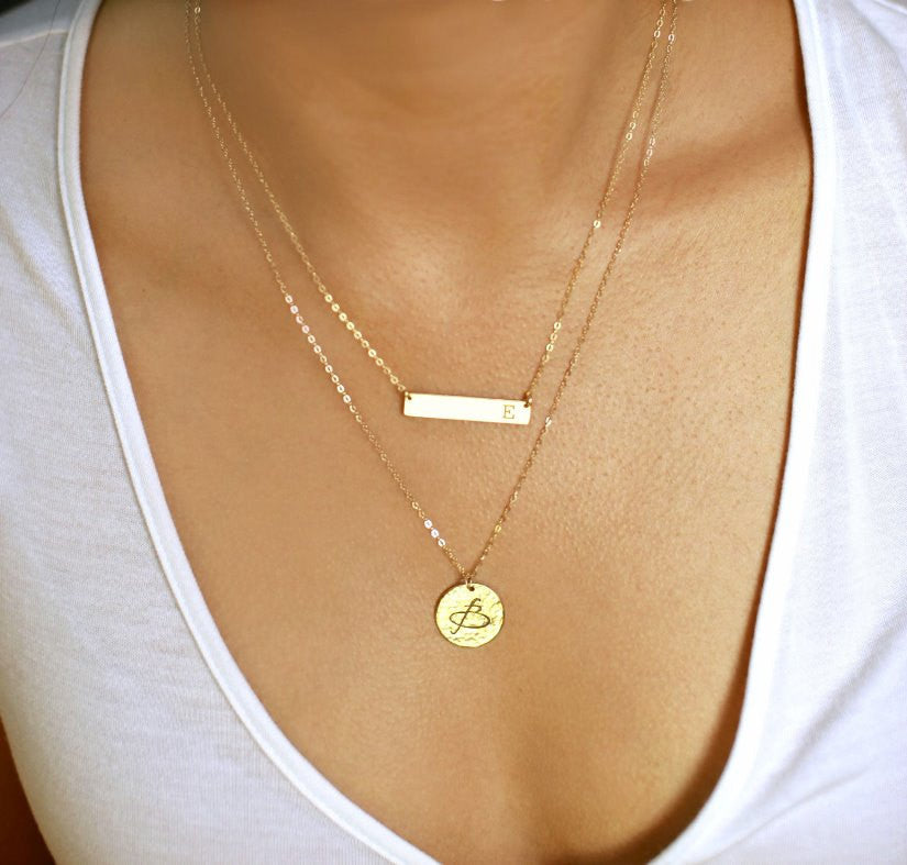 Letter Hexagon Layered Necklace