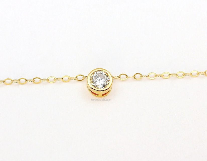 CZ Diamond &  Long Lariat Hammered Disc Personalized Layering Necklace