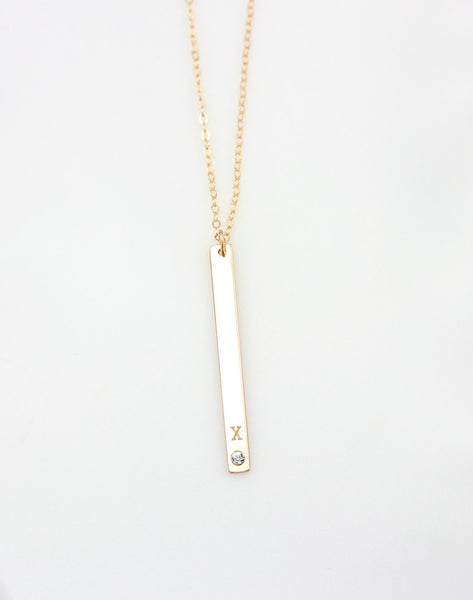 Long Skinny Vertical Bar Crystal Necklace