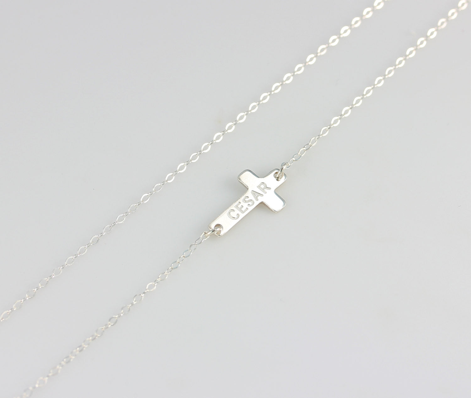 Silver Sideways Cross Engraved Necklace