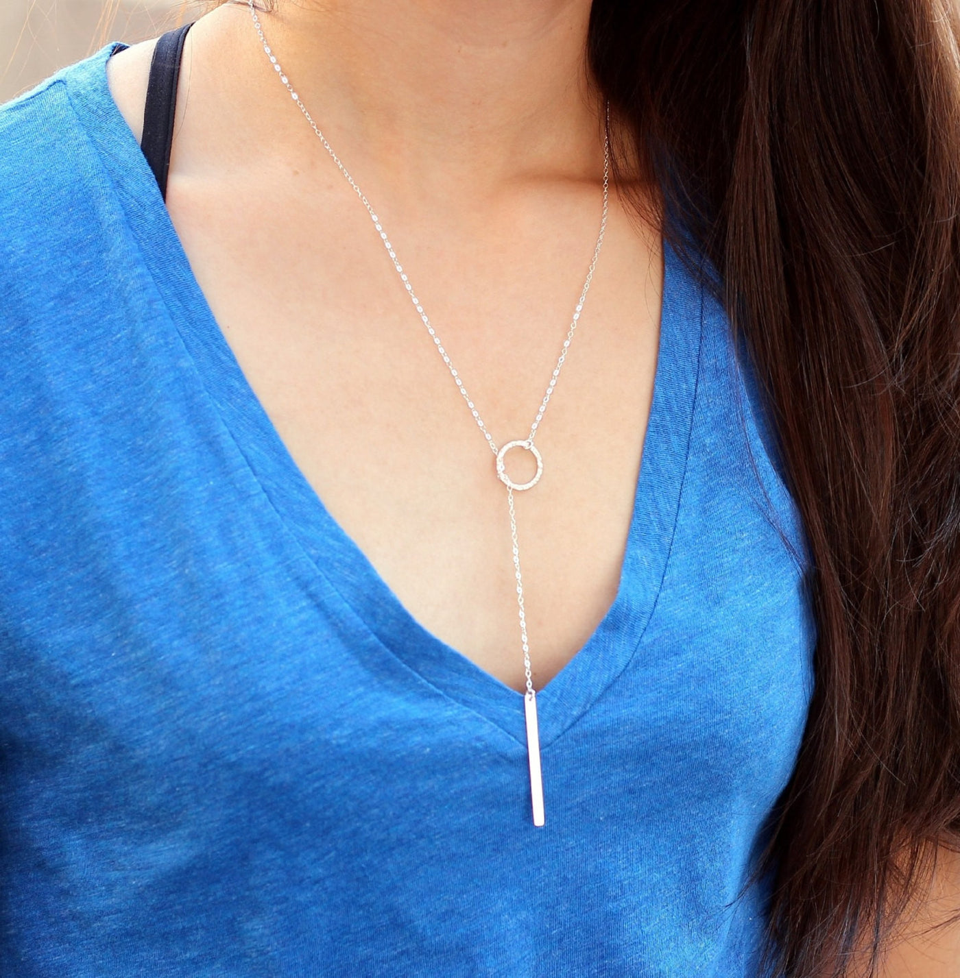 Silver Circle Lariat Necklace