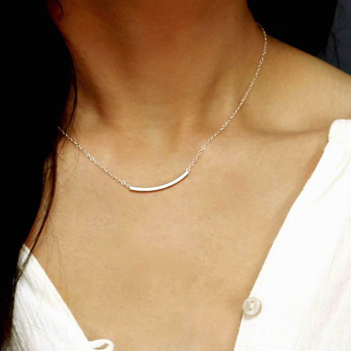 Silver Curve Tube Necklace