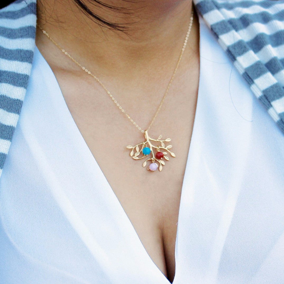 Necklace, Gold Famly Tree Brthstone Necklace, Personalzed Necklace