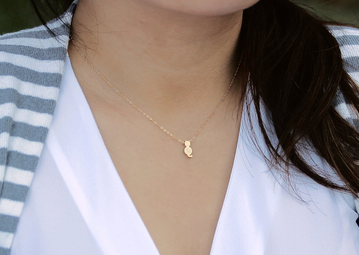 Personalized Initial Cat Necklace