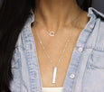 Double Layer Karma Circle and Vertical Bar Necklace