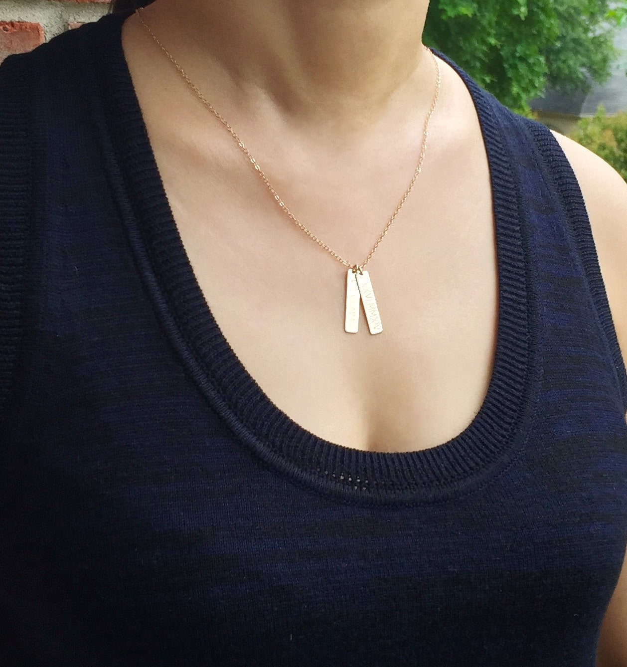 Engraved Vertical  Bar Name Plate Pendant Necklace, 1.25-inch Bar